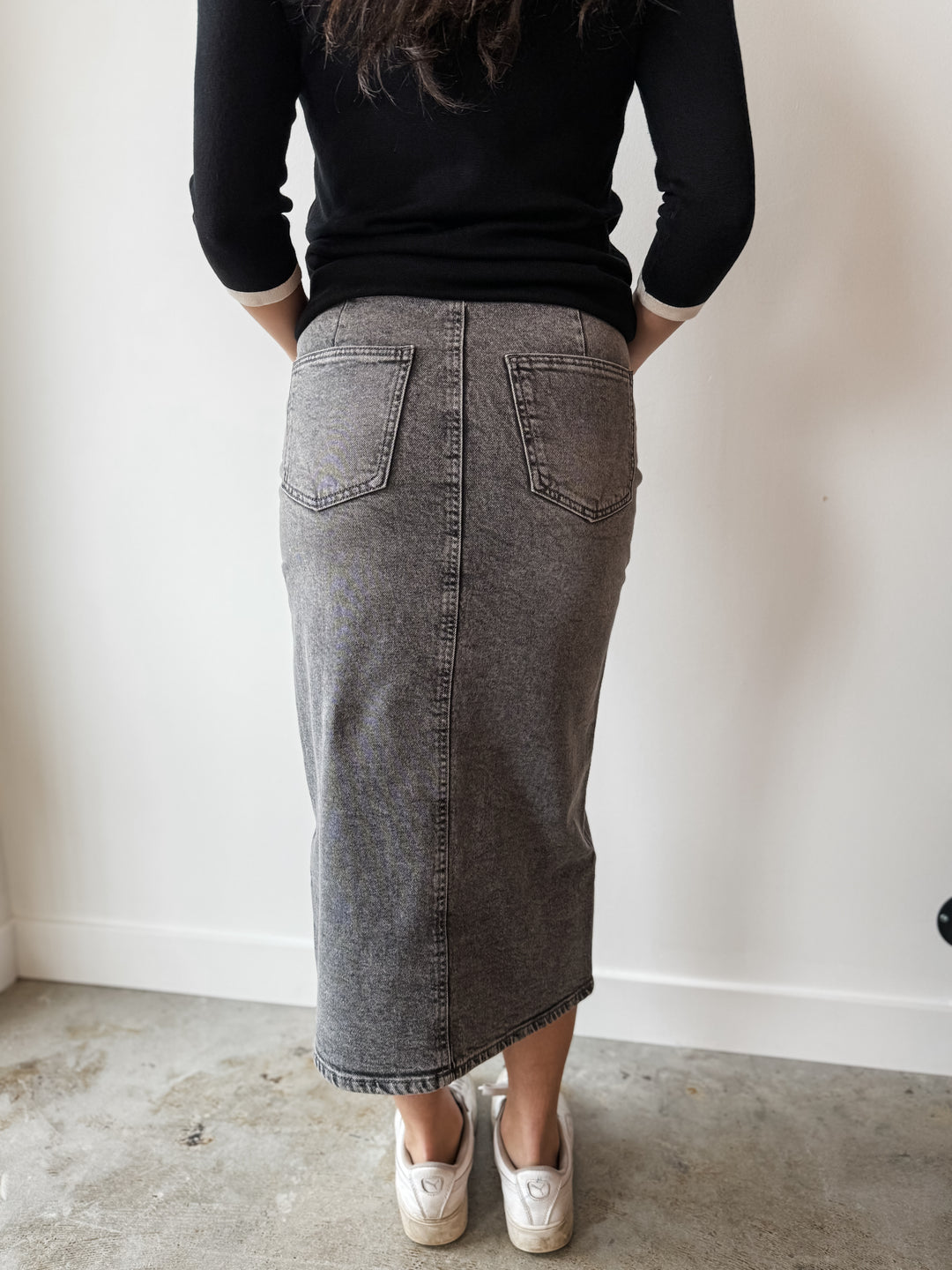 Veri Denim Midi Skirt - Grey