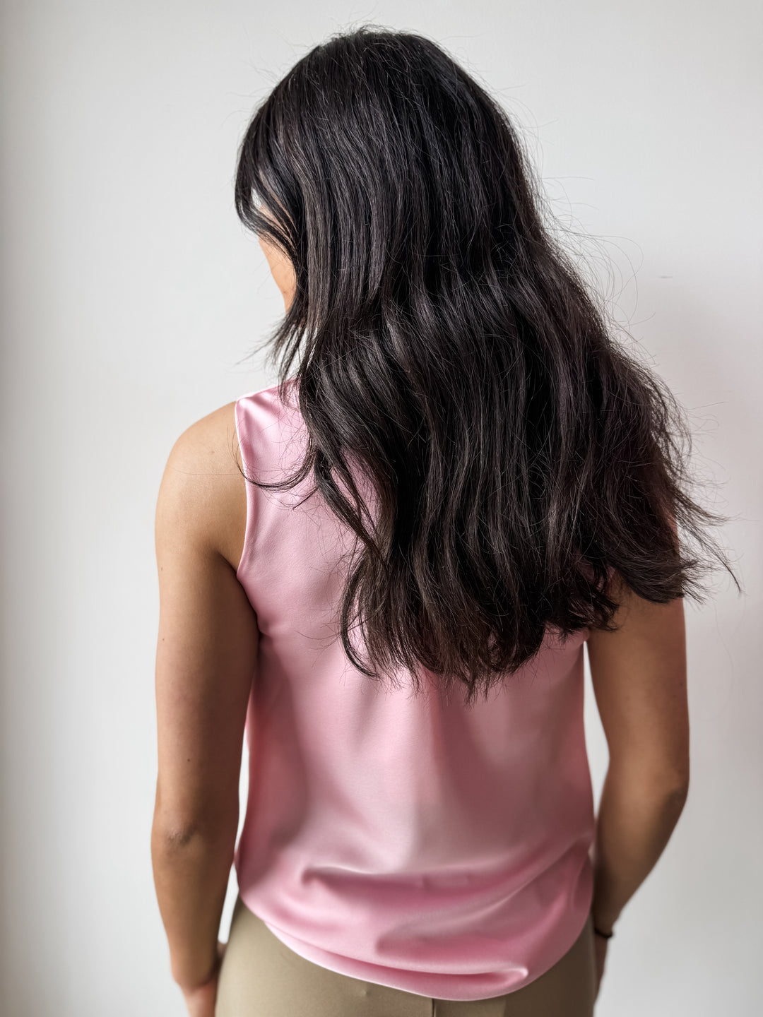 Satin Cowl Neck Sleeveless Blouse - Pink