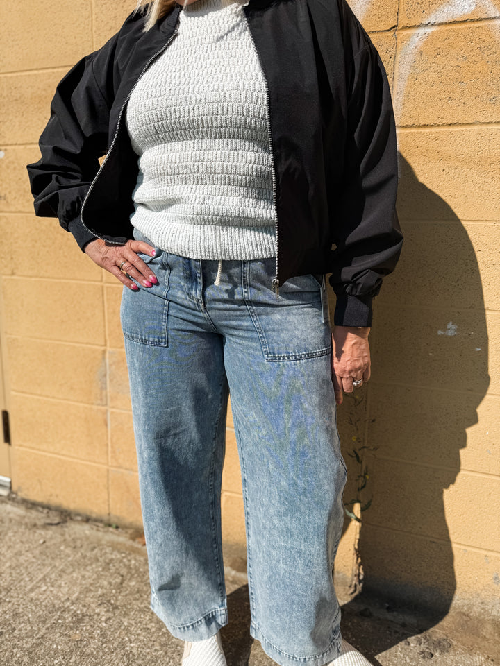 Drawstring Waist Denim Pants