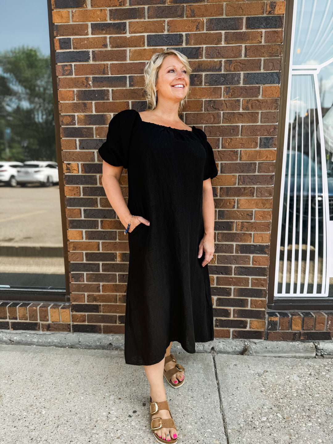 Linen Puff Sleeve Dress