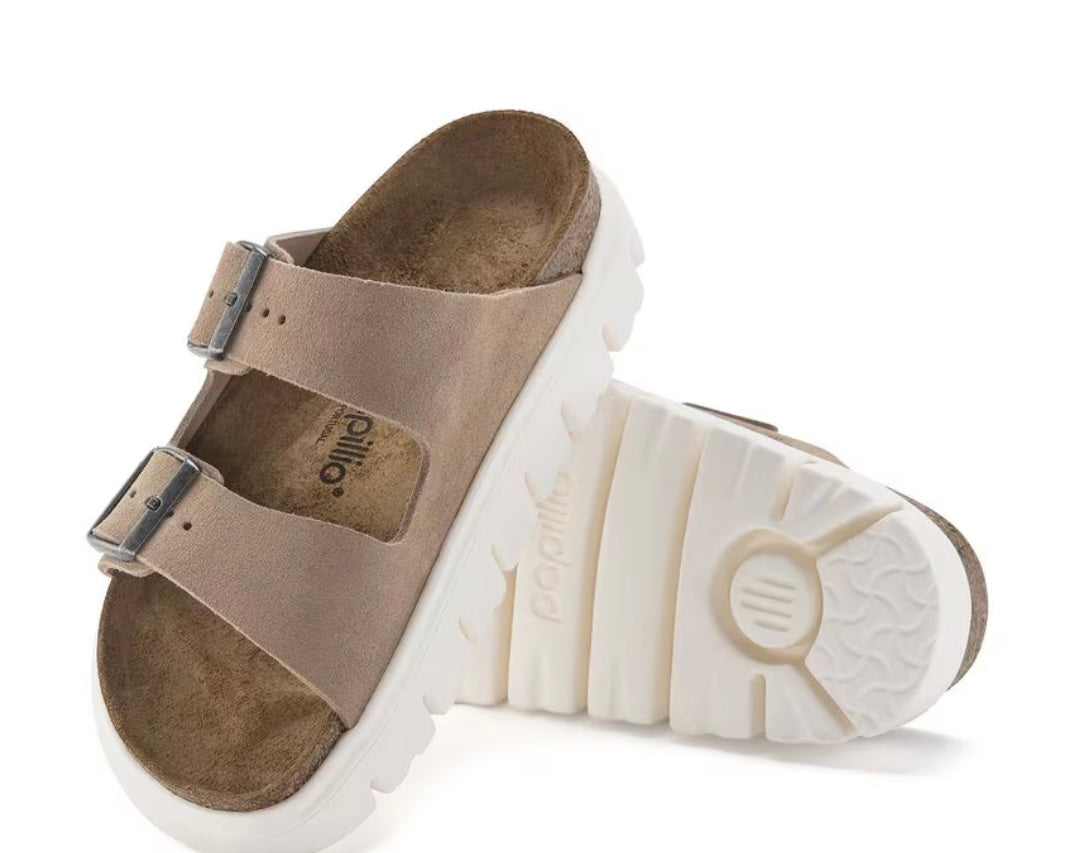 Birkenstock Arizona Chunky Sandals - Suede Beige