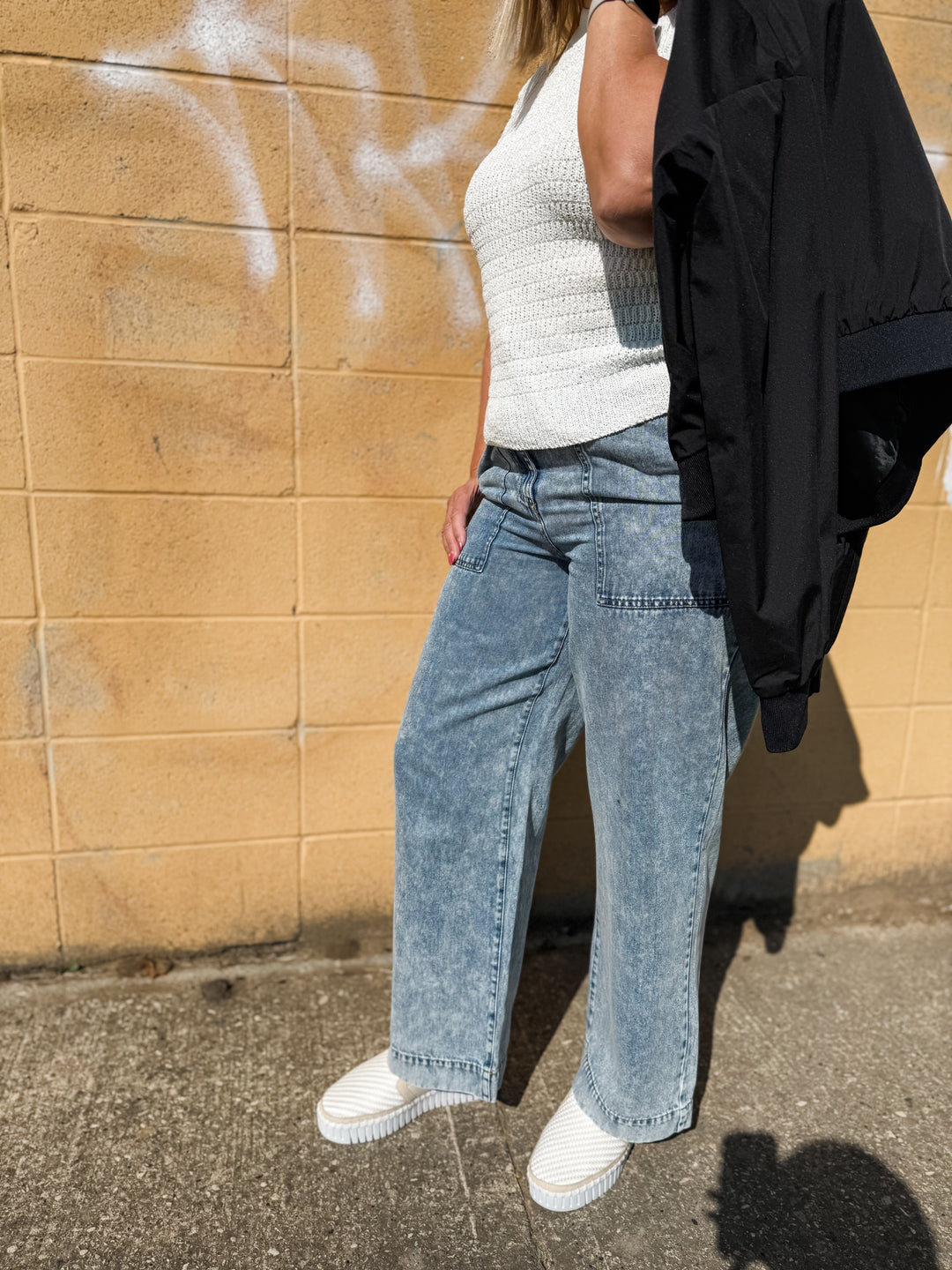 Drawstring Waist Denim Pants