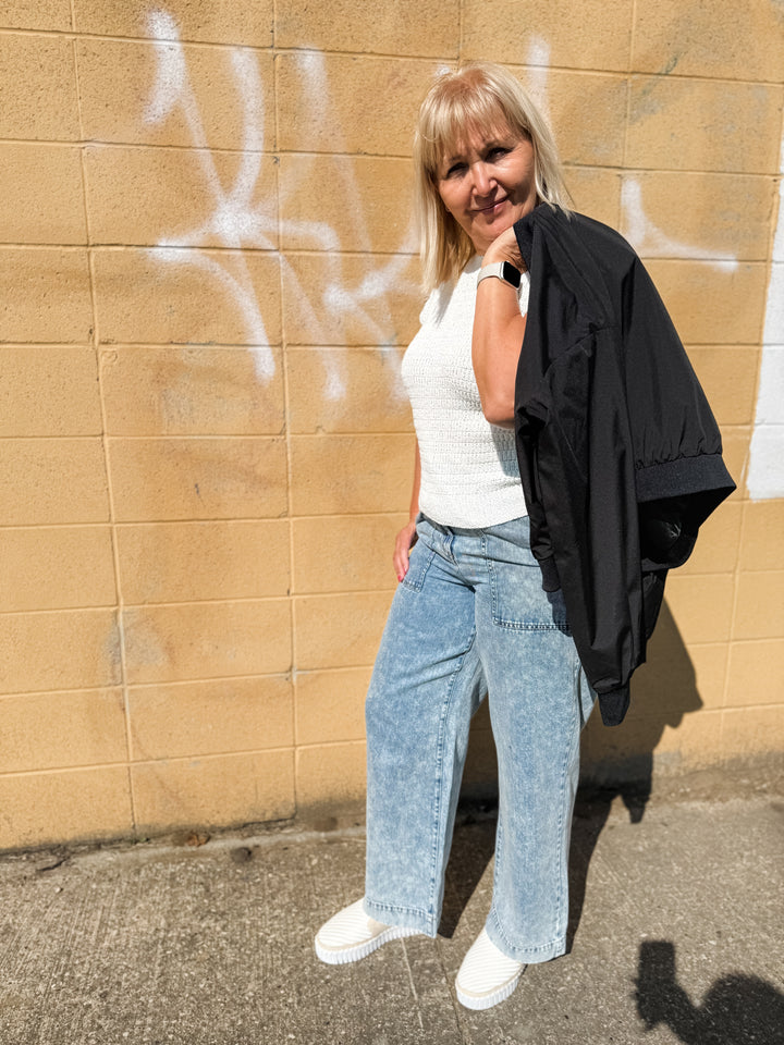 Drawstring Waist Denim Pants