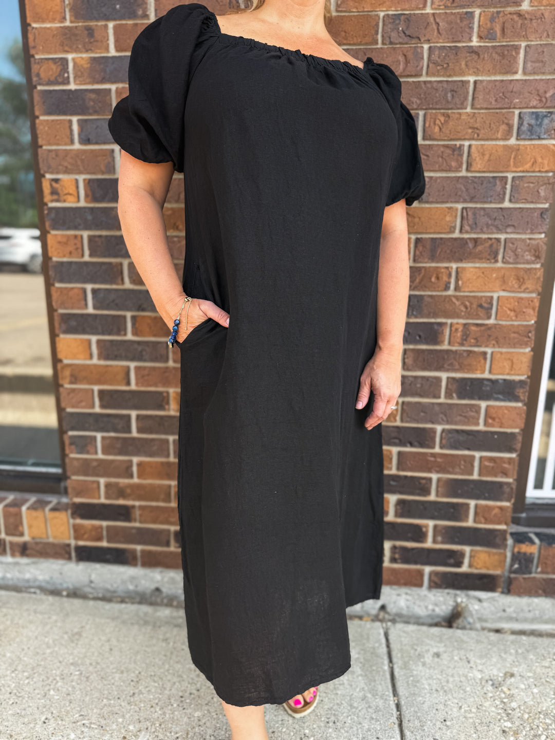 Linen Puff Sleeve Dress
