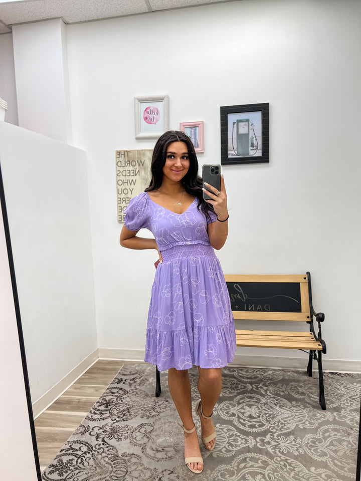 Purple Smocked Waist Dress