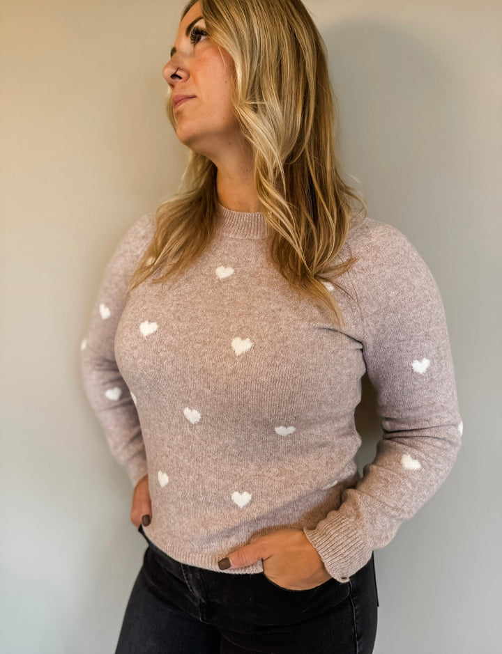 Doffy Sweater - Pink/White Hearts