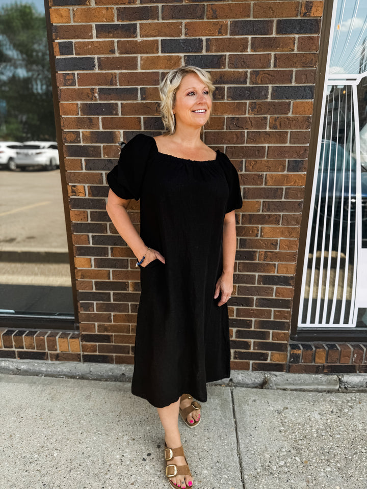 Linen Puff Sleeve Dress