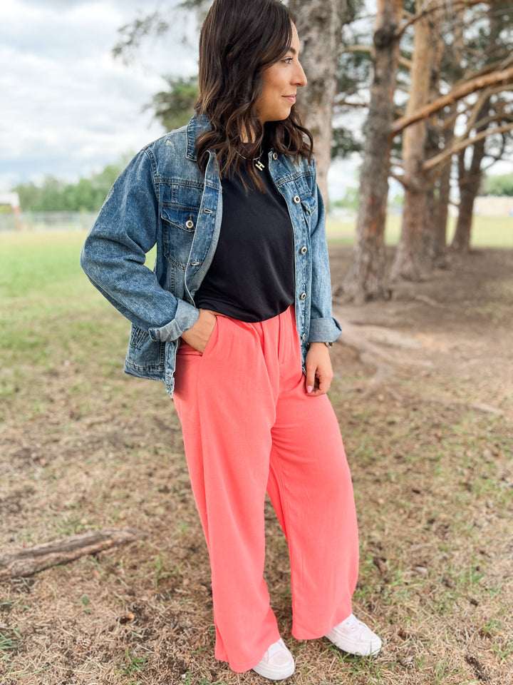 Botanical Linen Trousers - Pink