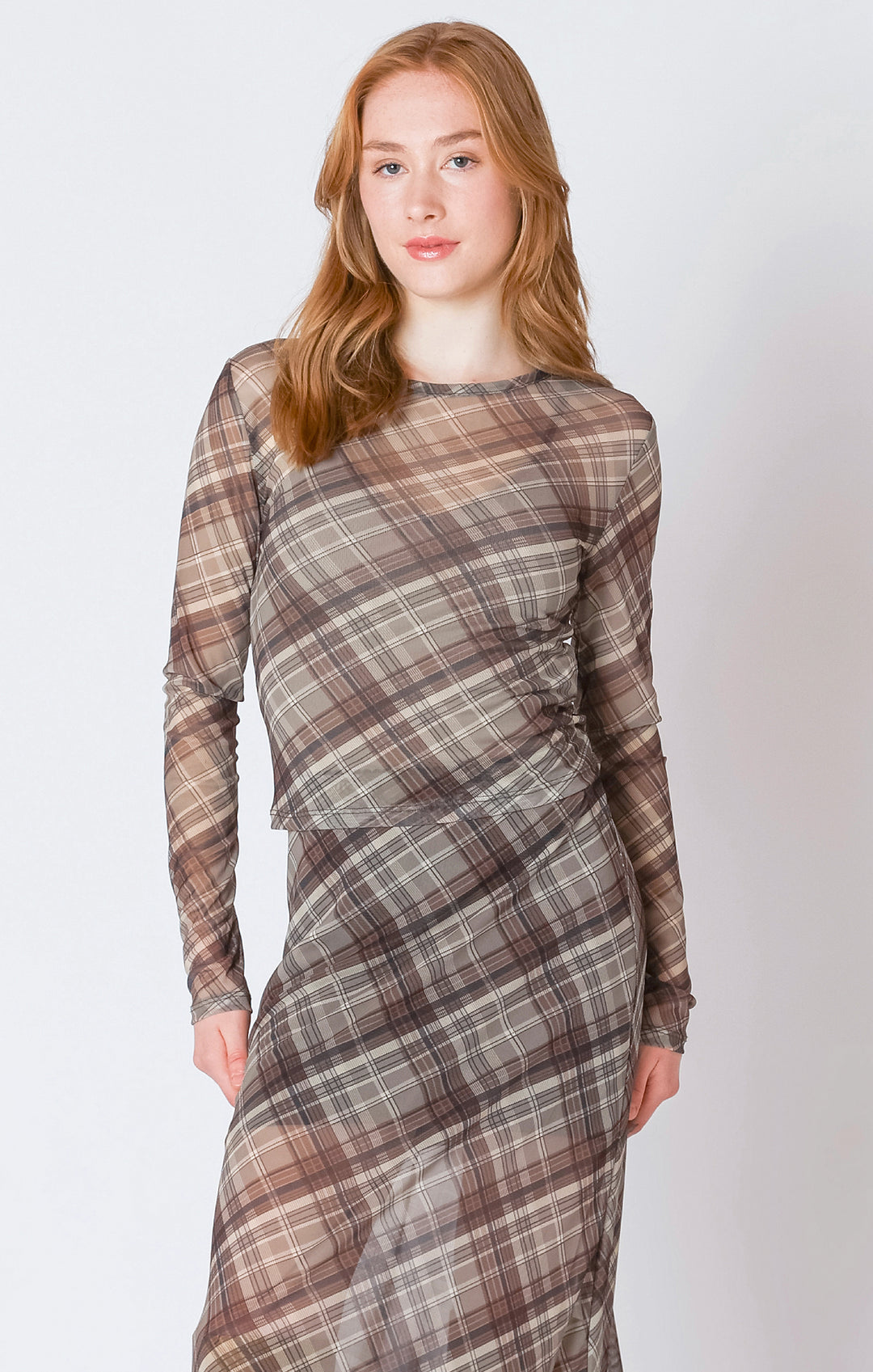 Plaid Mesh LS Top