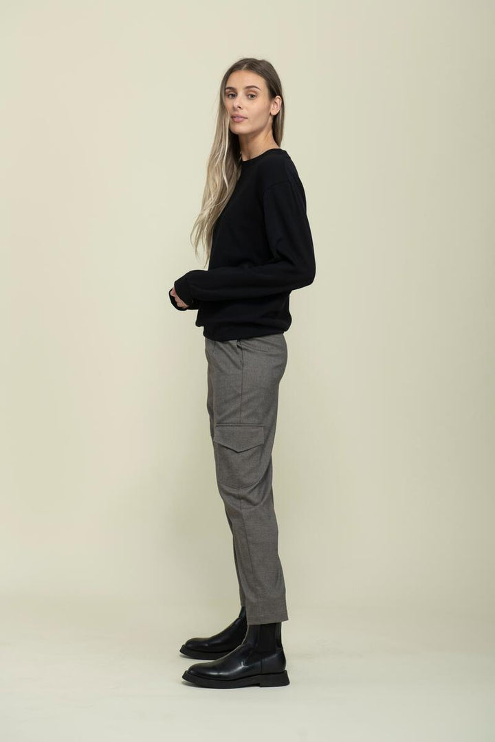 Jenna Luxe Fleece Crew Neck Sweatshirt- Black