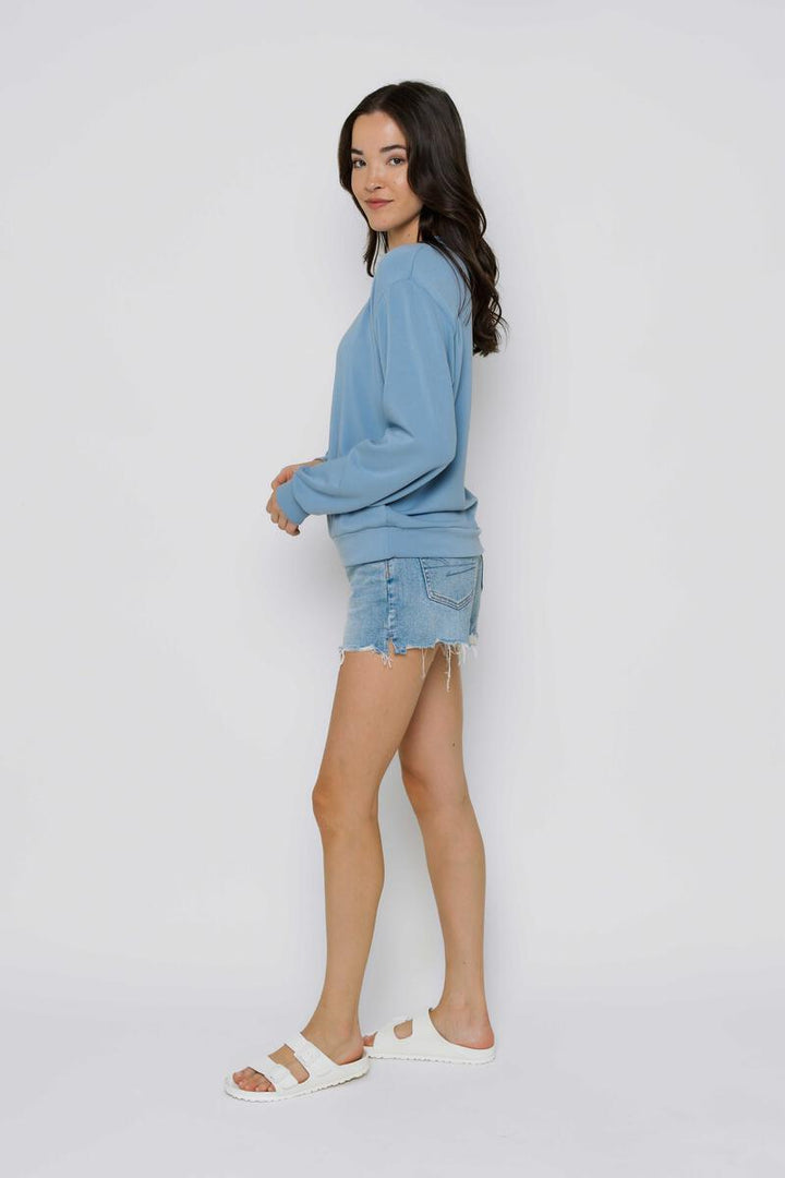 Jenna Luxe Fleece Crew Neck Sweatshirt- Sky Blue