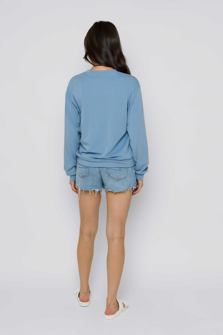 Jenna Luxe Fleece Crew Neck Sweatshirt- Sky Blue