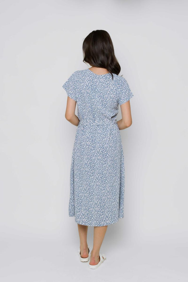 Melanie Button Front Midi Dress - Blue Soft Floral
