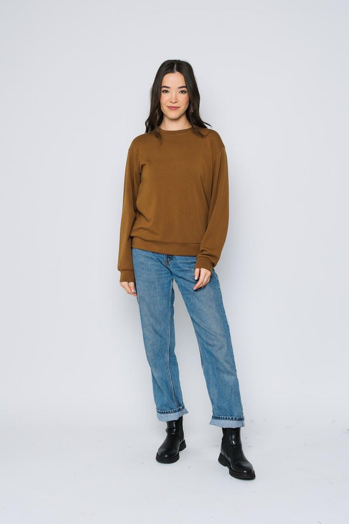 Jenna Luxe Fleece Crew Neck Sweatshirt - Caramel