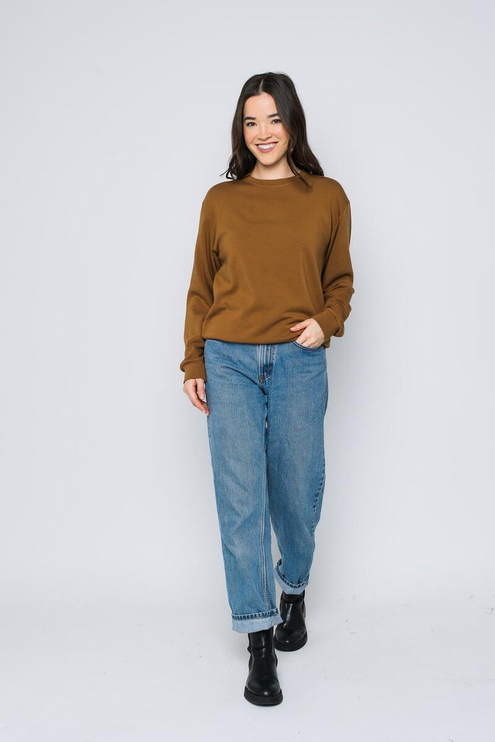 Jenna Luxe Fleece Crew Neck Sweatshirt - Caramel