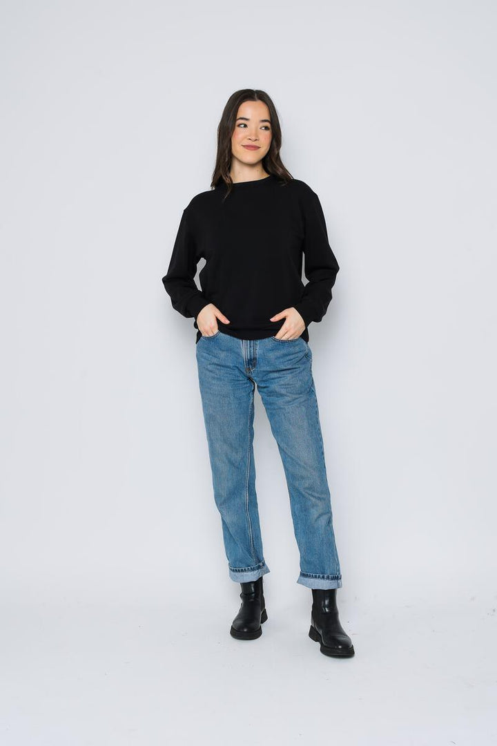 Jenna Luxe Fleece Crew Neck Sweatshirt - Black