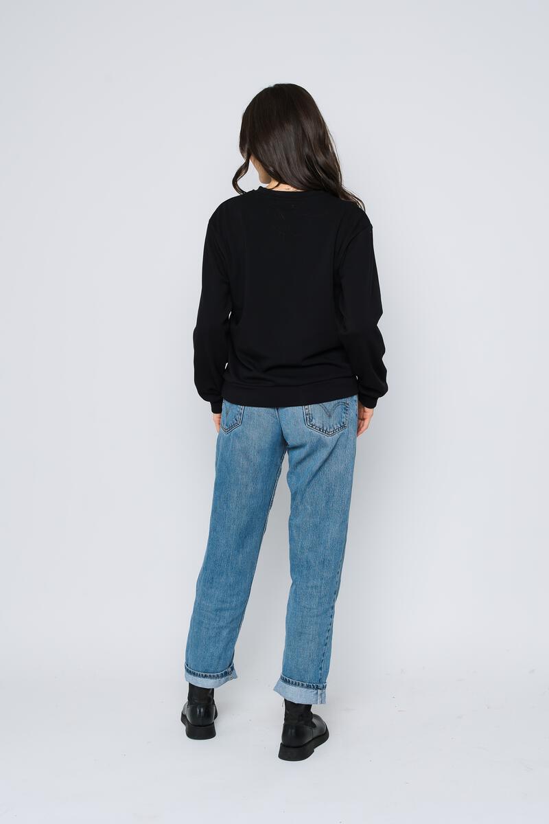 Jenna Luxe Fleece Crew Neck Sweatshirt - Black