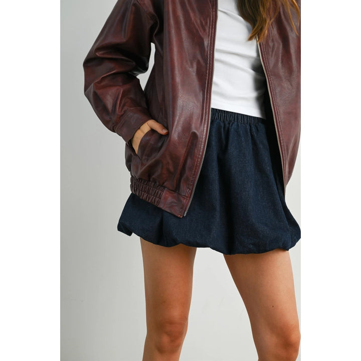 Wine Faux Leather Bomber Jacket