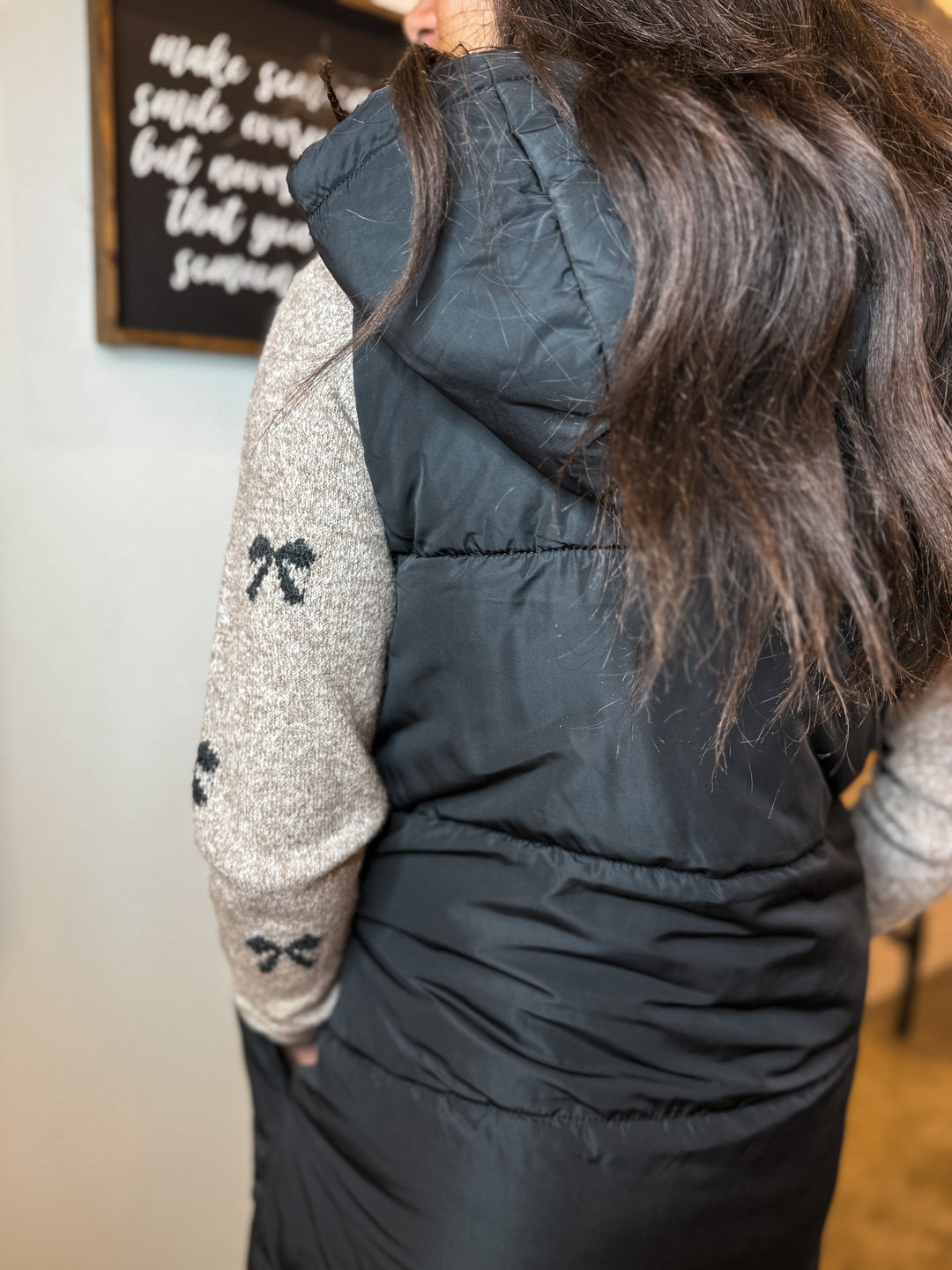 Alina Long Puffer Vest - Black