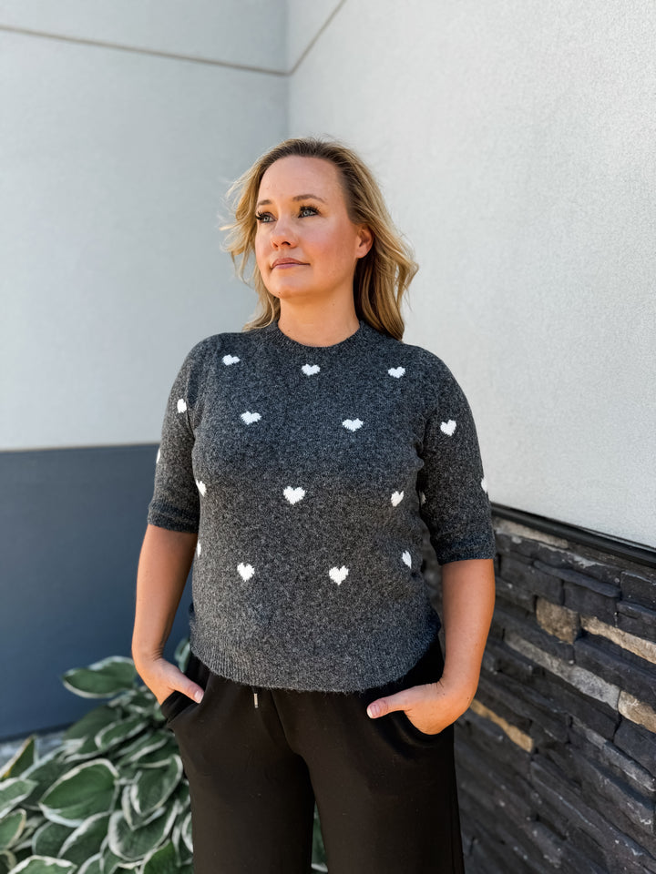 Doffy Sweater Tee - Grey/White Hearts