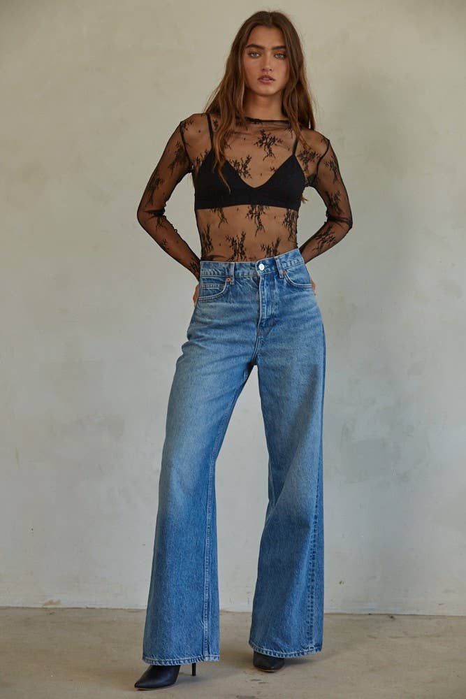 Lace Long Sleeve Mockneck Top