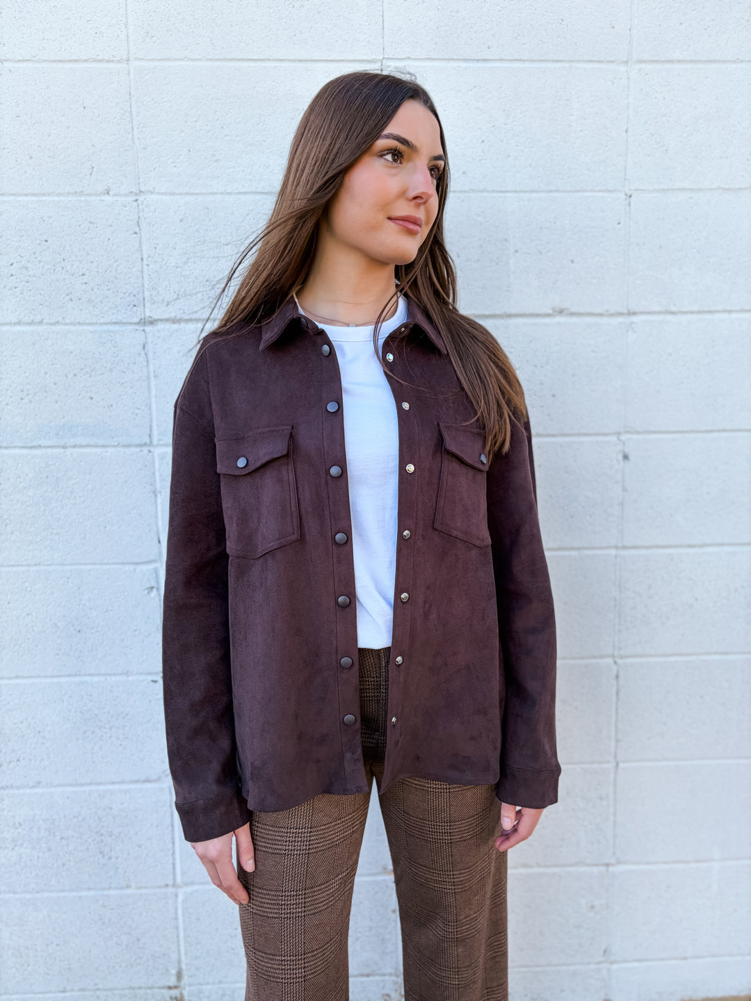 Sadina Faux Suede Button Up