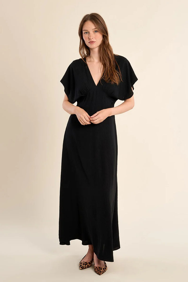 V-Neck Black Maxi Dress