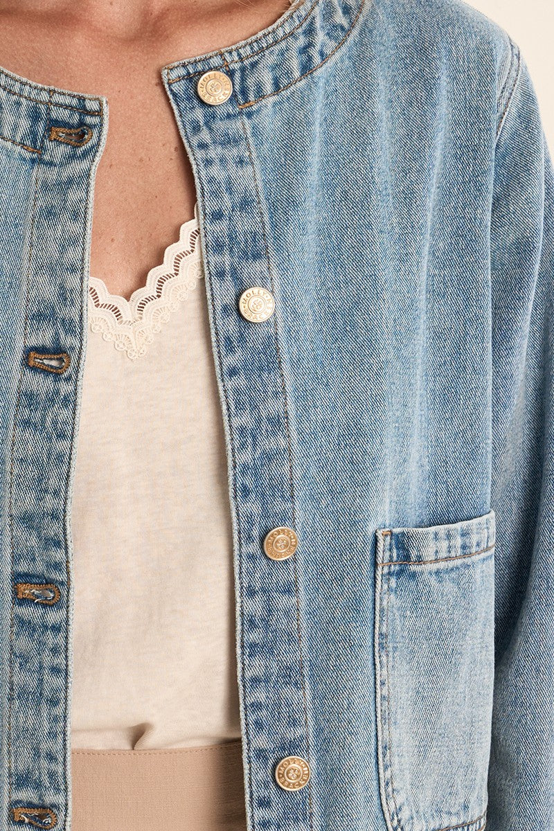 Round Neck Denim Jacket