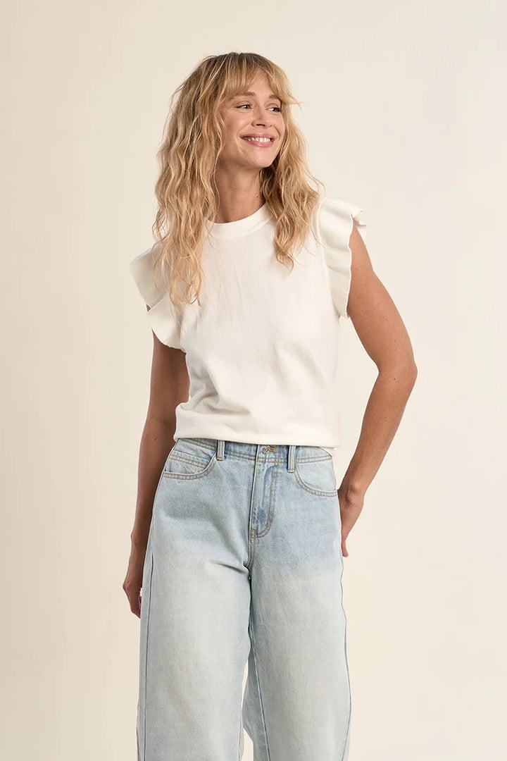 White Flutter Sleeve Top