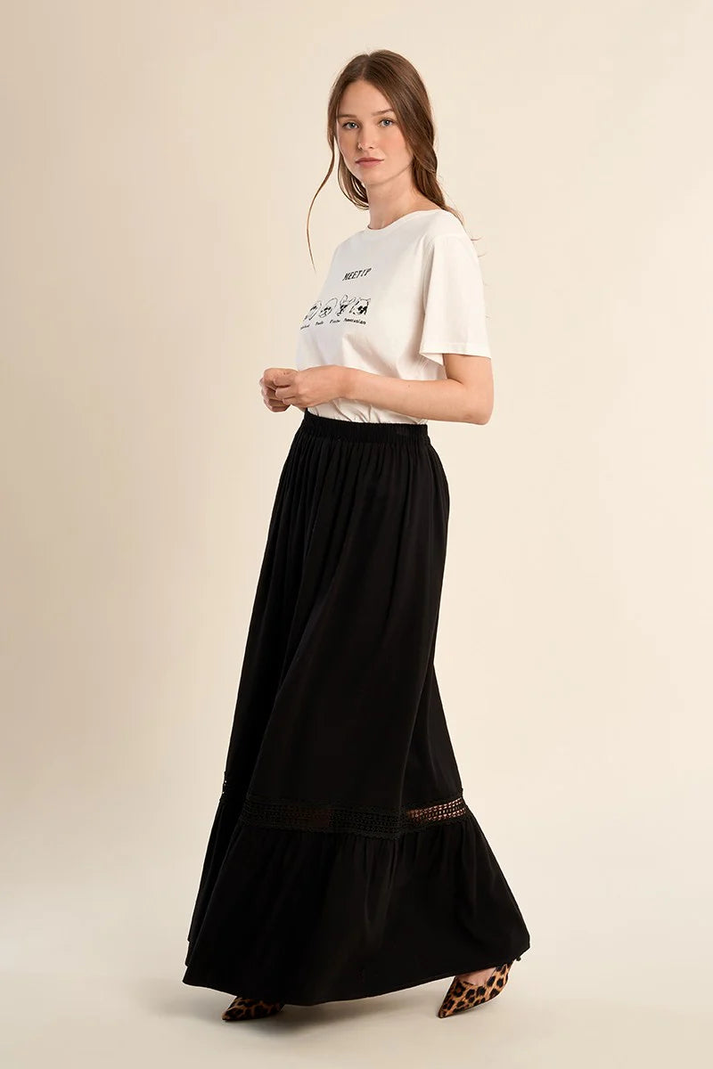 Black Openwork Maxi Skirt