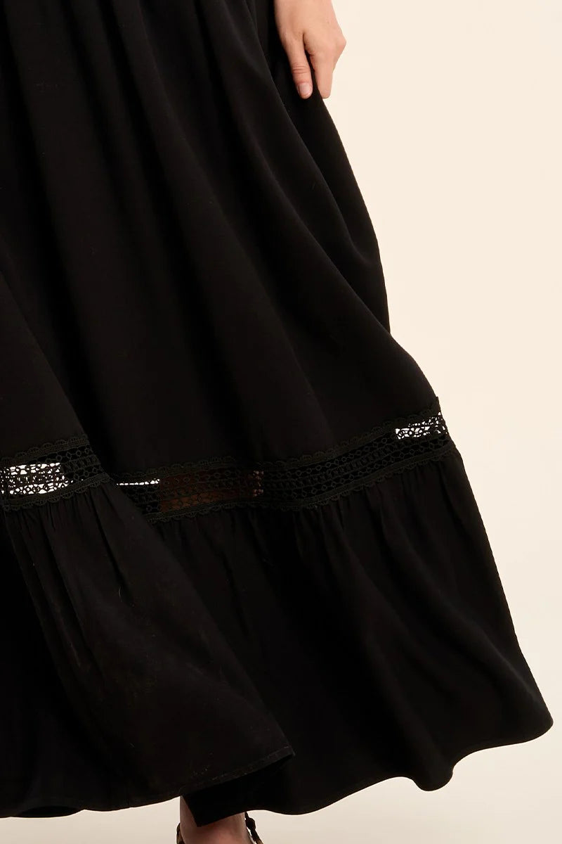 Black Openwork Maxi Skirt