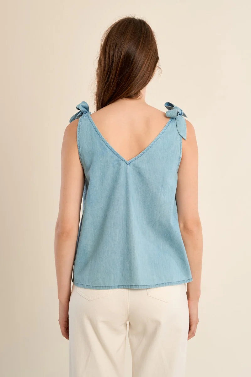 Shoulder Tie Denim Tank Top