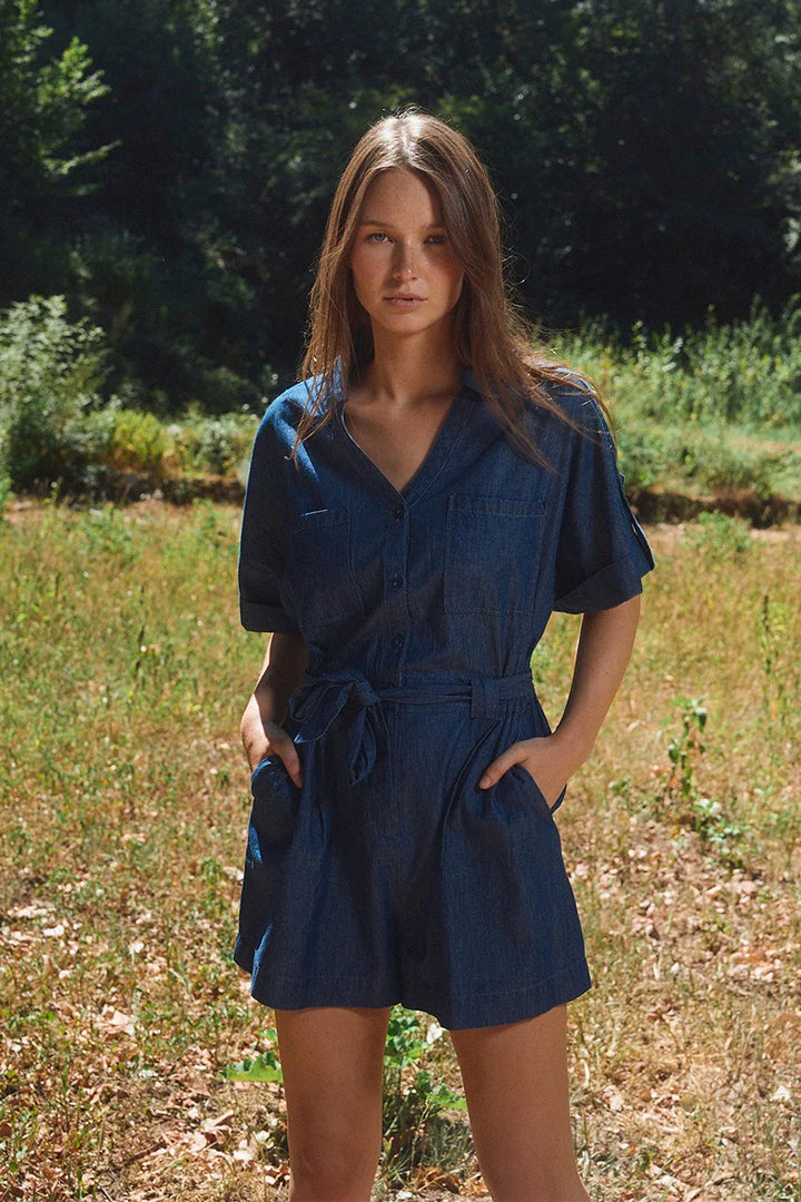 Denim Blue Button Up Belted Jumper