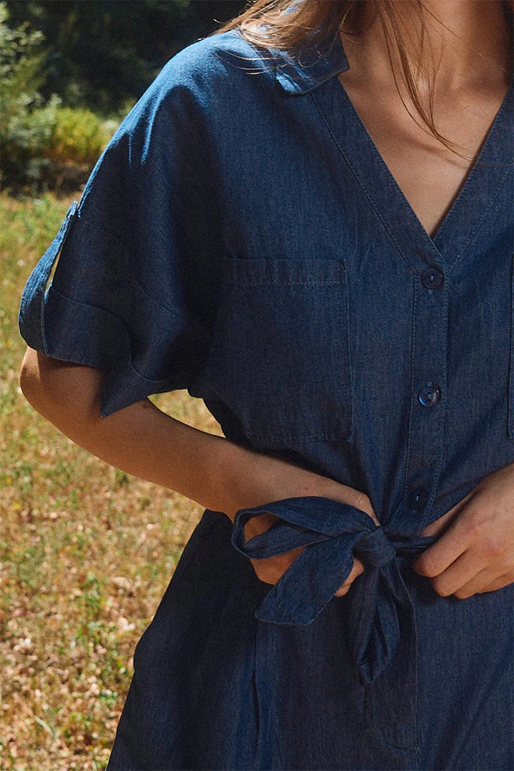 Denim Blue Button Up Belted Jumper