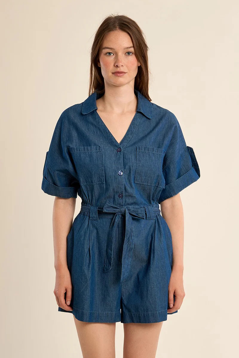 Denim Blue Button Up Belted Jumper