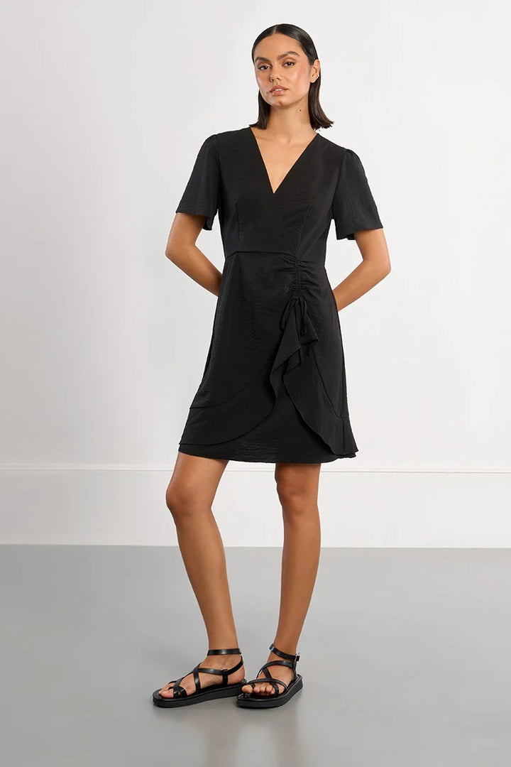 Black Faux Wrap Mini Dress