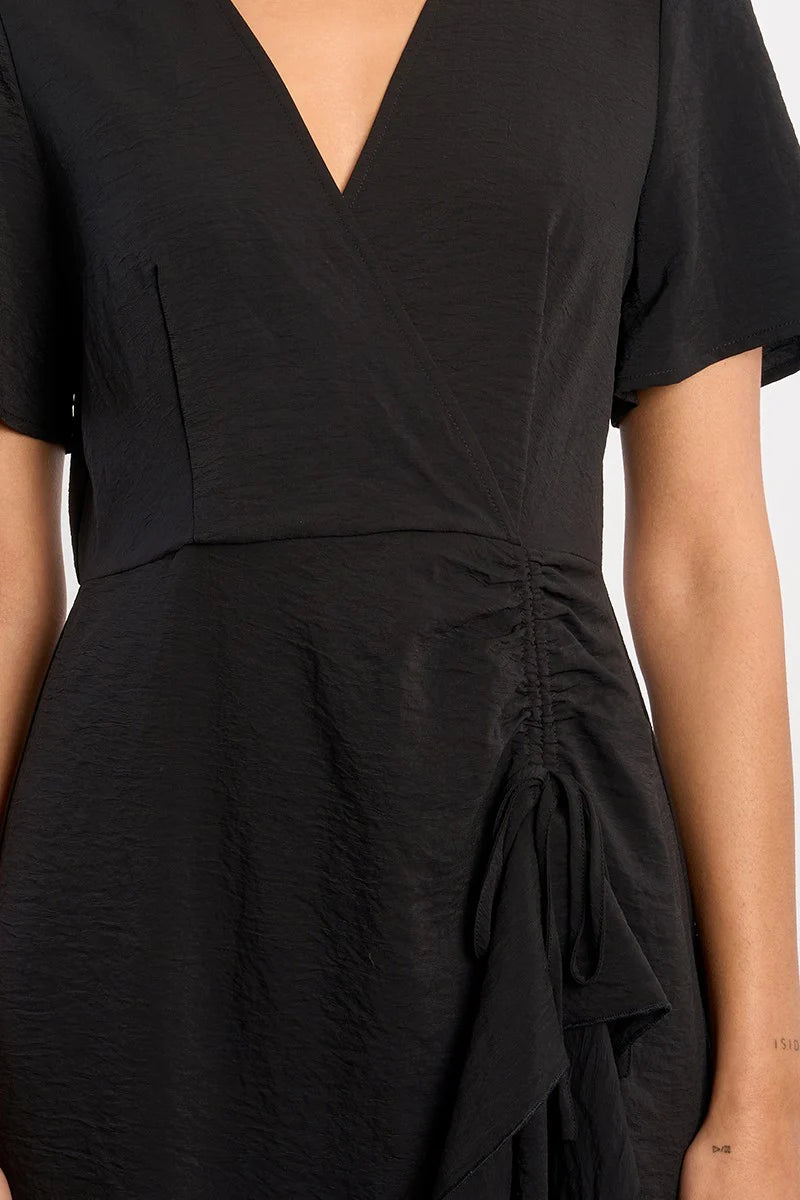 Black Faux Wrap Mini Dress