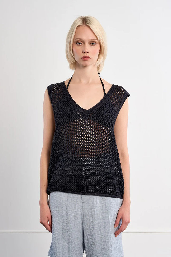 Navy Open Knit Vest Tank