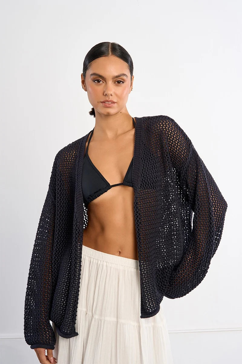 Navy Blue Open Knitwork Cardigan