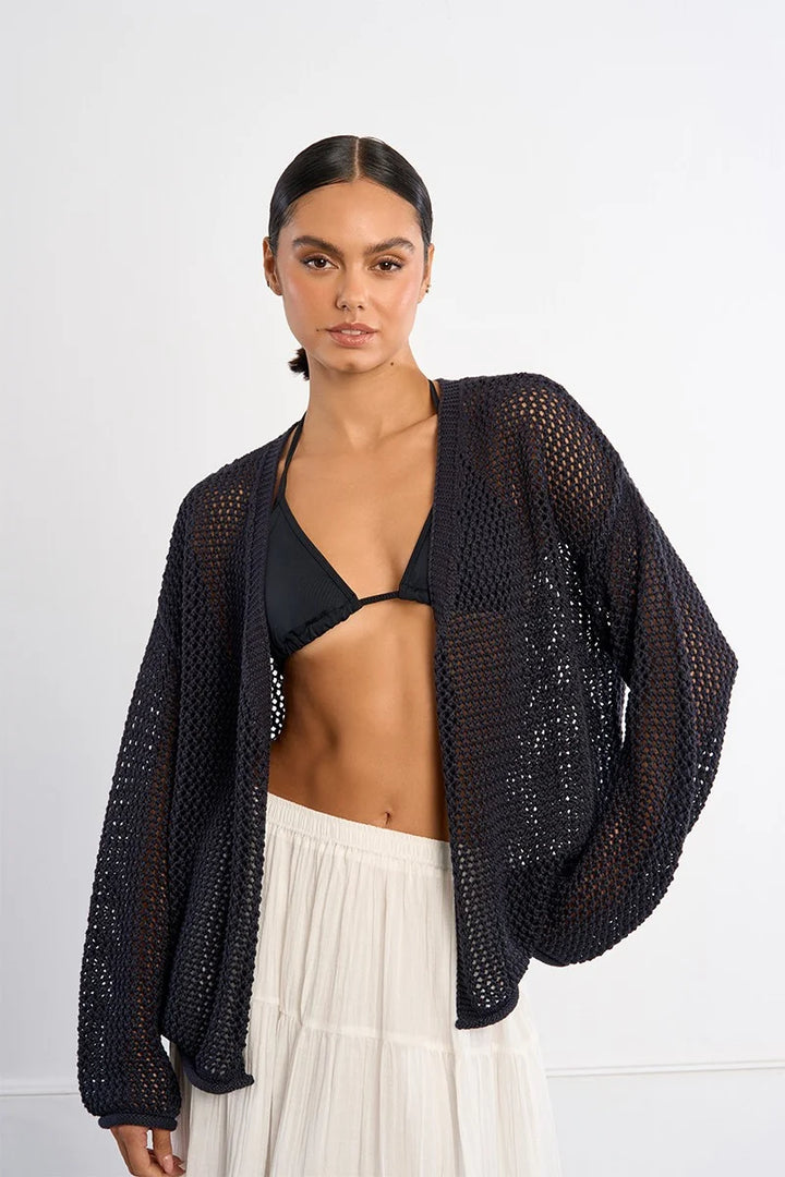 Navy Blue Open Knitwork Cardigan