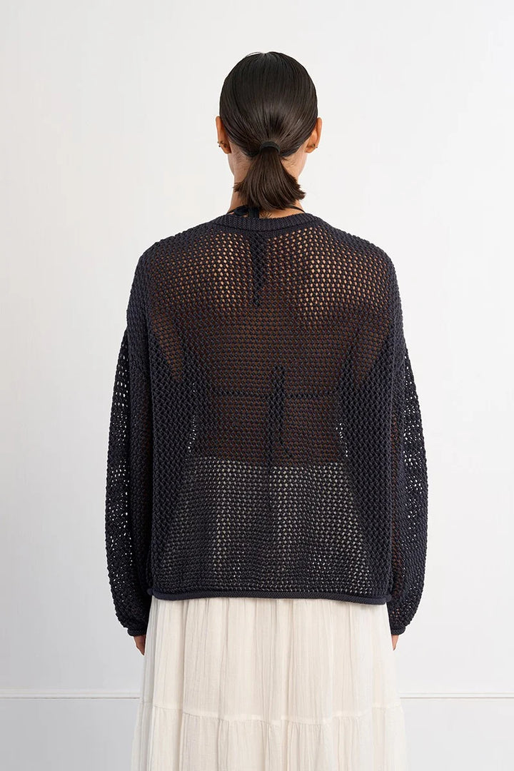 Navy Blue Open Knitwork Cardigan