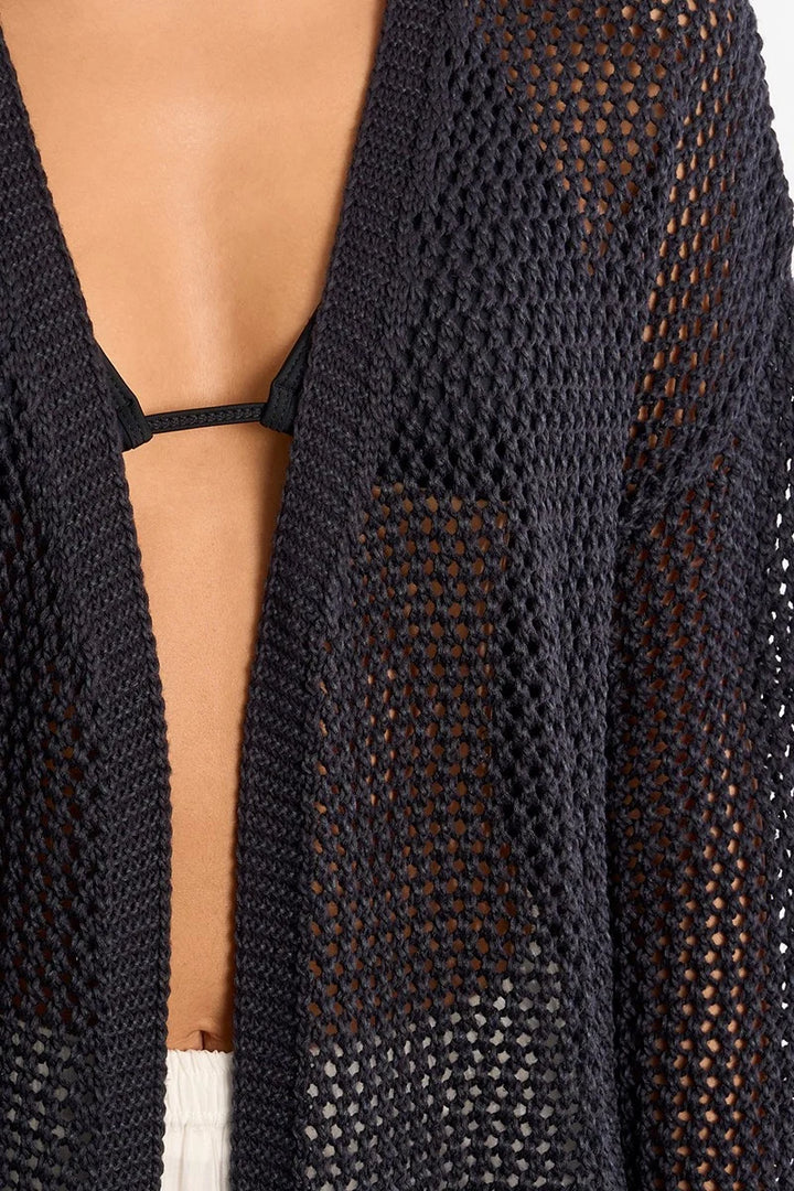 Navy Blue Open Knitwork Cardigan