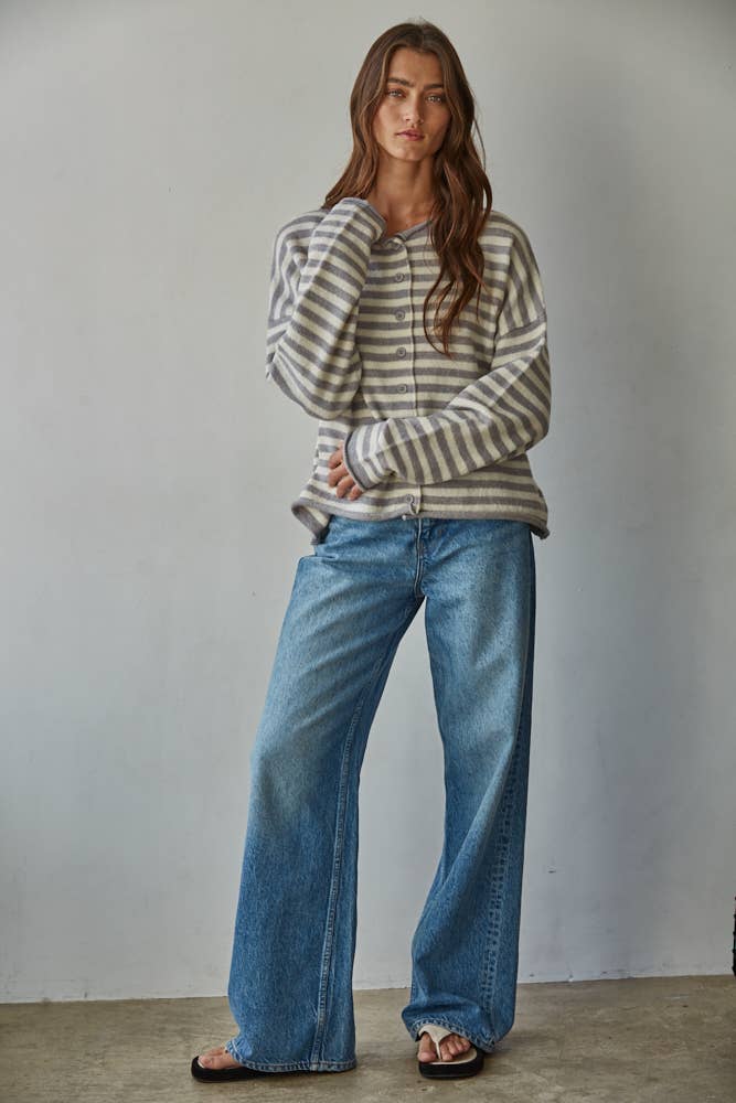 Grey Striped Cardigan
