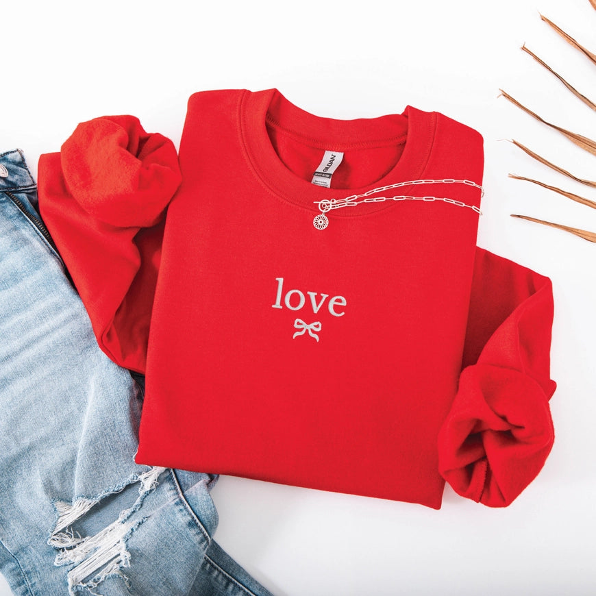 Love/Bow Embroidered Sweatshirt