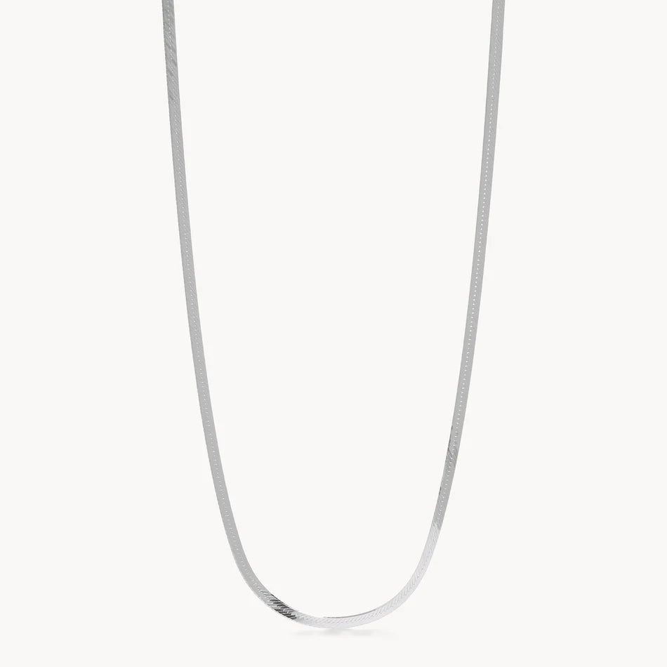 Thin Herringbone Chain Necklace- Silver