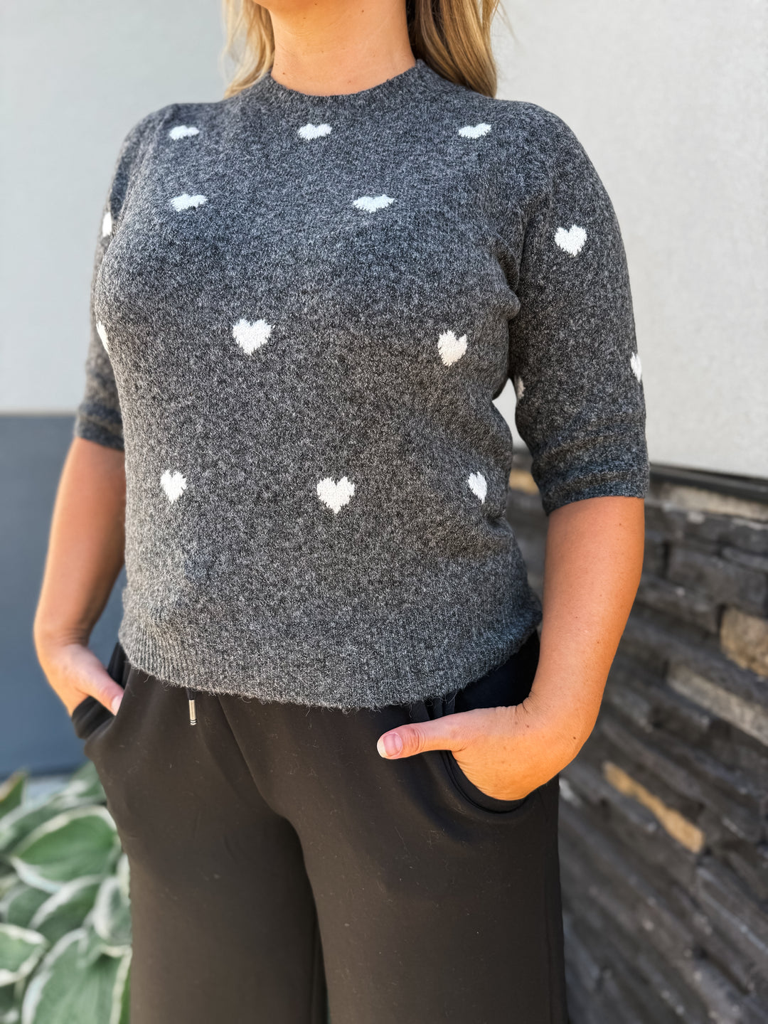 Doffy Sweater Tee - Grey/White Hearts