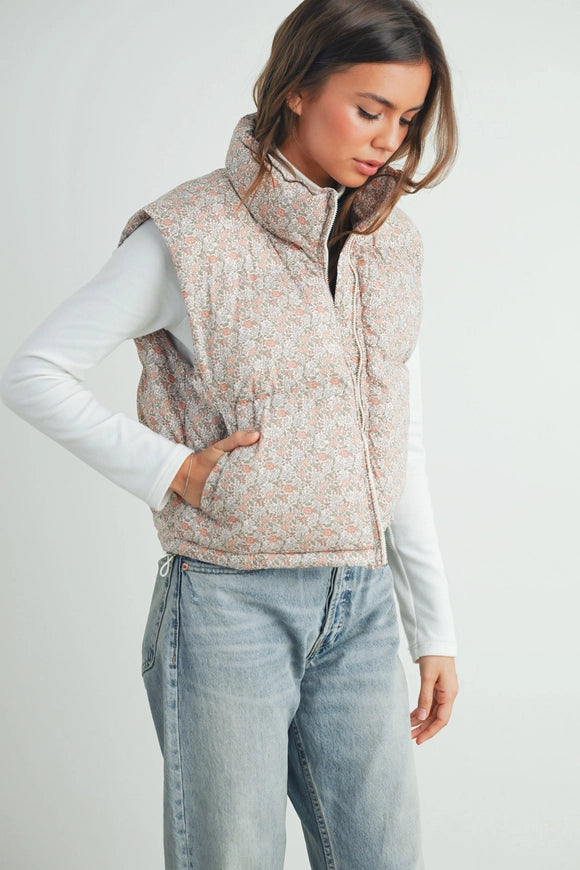 Floral Cropped Puffer Vest