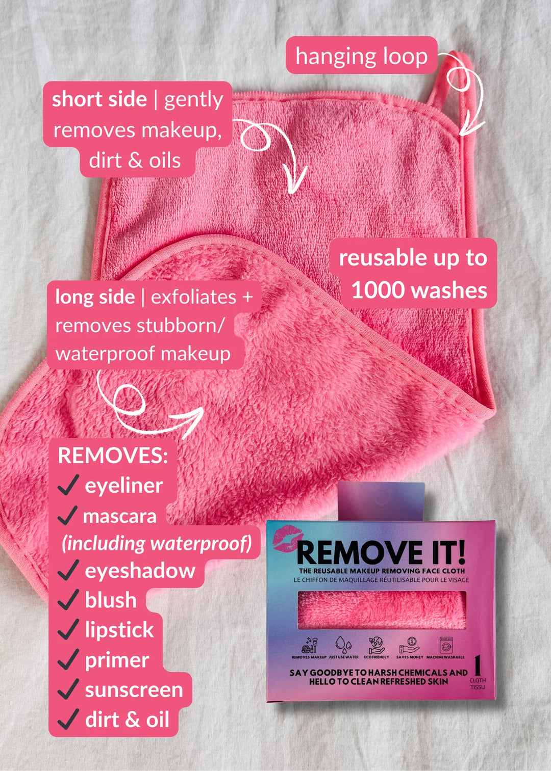 Remove It Makeup Remover Cloth - Pink