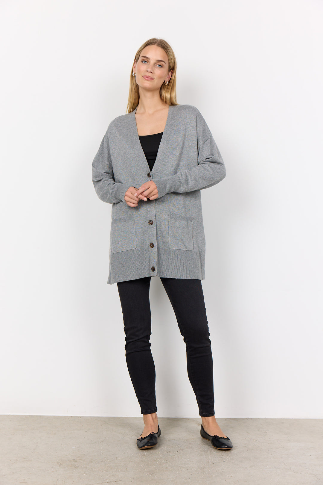 Dollie 739 Medium Grey Long Button Up Cardigan