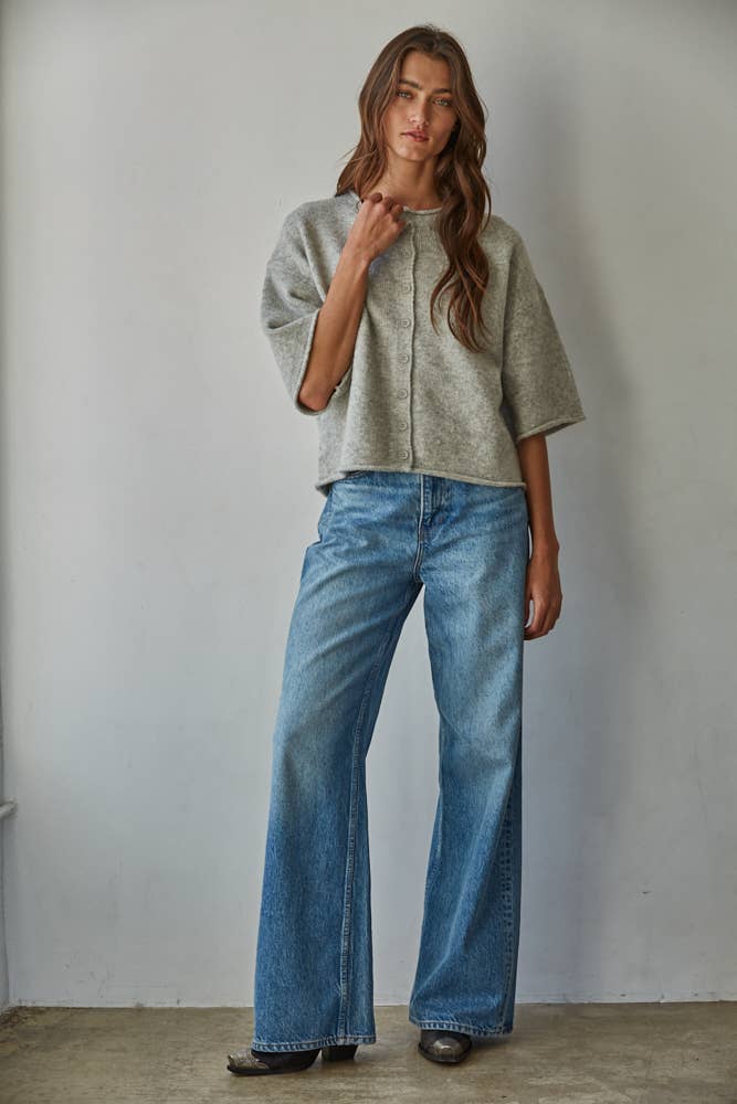 Quarter Sleeve Button Up Cardigan